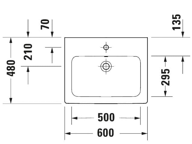 Прямоугольная раковина с полукруглой керамической раковиной с переливом Duravit D-Code ARCH-00077832 - Вид №1