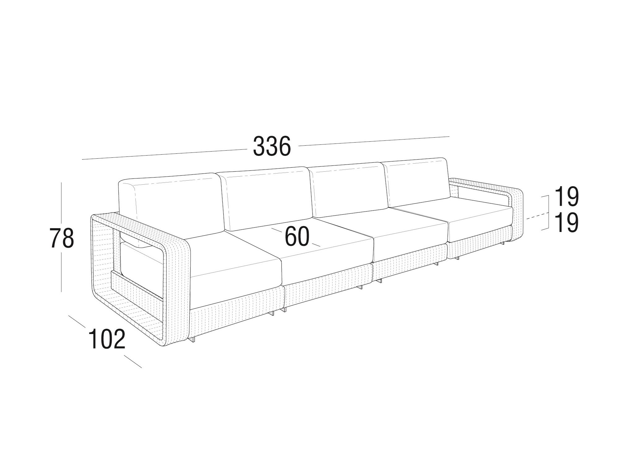4-местный алюминиевый модульный садовый диван Roberti Hamptons ARCH-00061173 - Вид №3