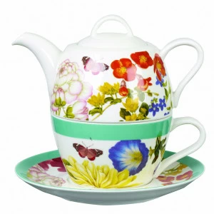 Чайная пара фарфоровая 200 мл с чайником 400 мл белая "Цветы" CHURCHILL ЦВЕТЫ 00-3952180 Белый;зеленый