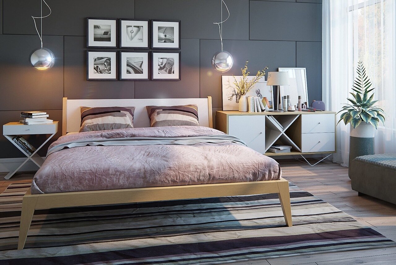 Кровать белая деревянная 200х200 Fly BRAGIN DESIGN ДИЗАЙНЕРСКИЕ 256391 Бежевый  - Вид №1