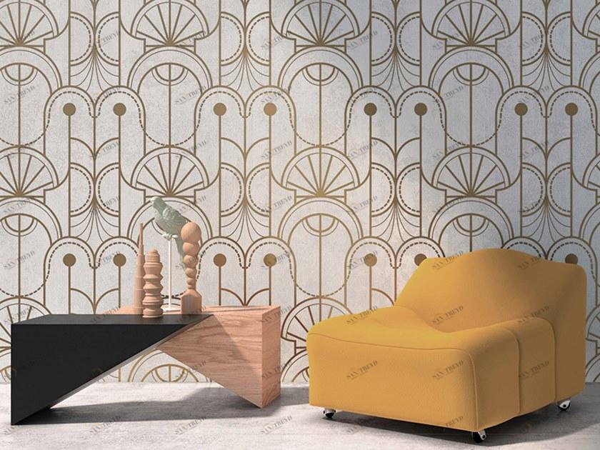 YO2 Моющиеся огнестойкие обои с геометрическим рисунком из ткани деко Mold stencils sun-id-1441982