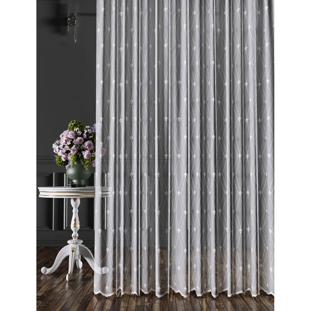 AMAZON Тюль орнаментальный белый - воздушная сетка для элегантных окон 89405530 STLM-1563529