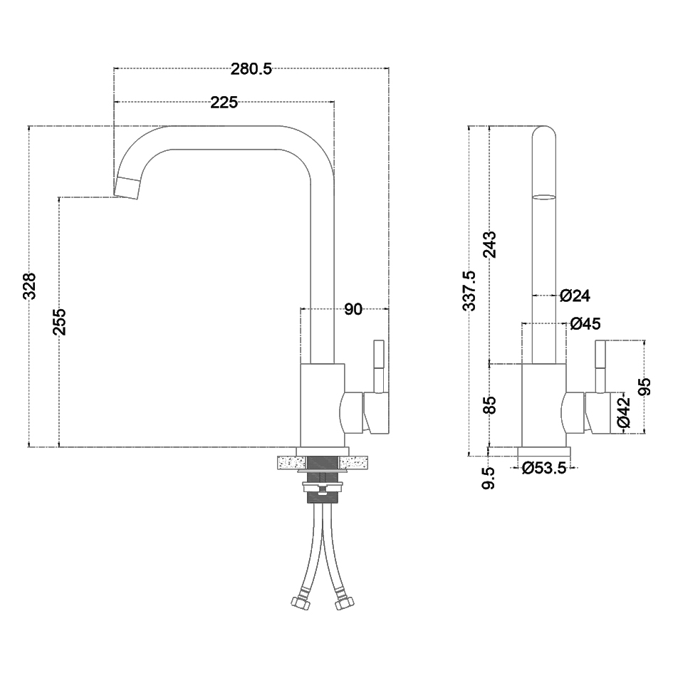 Смеситель д/кухни MELANA-610104 Tondo нерж.сталь, однорычажный, сатин, литой излив - Вид №2