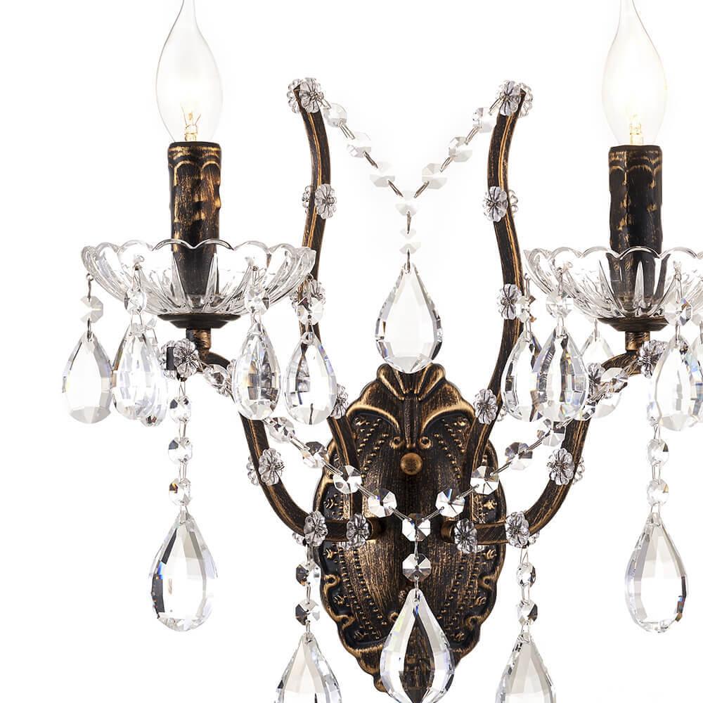 Бра хрустальное на 2 лампы черное "Стефани" 0036/2W-MBRG LUMIEN HALL СВЕЧА 00-3931709 Прозрачный;черный  - Вид №1