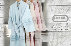 У40858 Халат S-M, 40%бамбук 60%хлопок, Песочный/Stone 1 Marka 