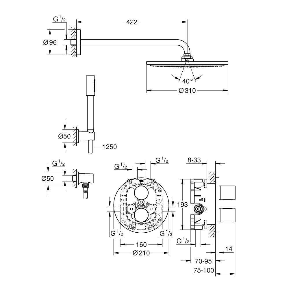 34630000 Набор для комплектации душа с термостатом Grohe Grohtherm 3000 Cosmopolitan хром - Вид №1