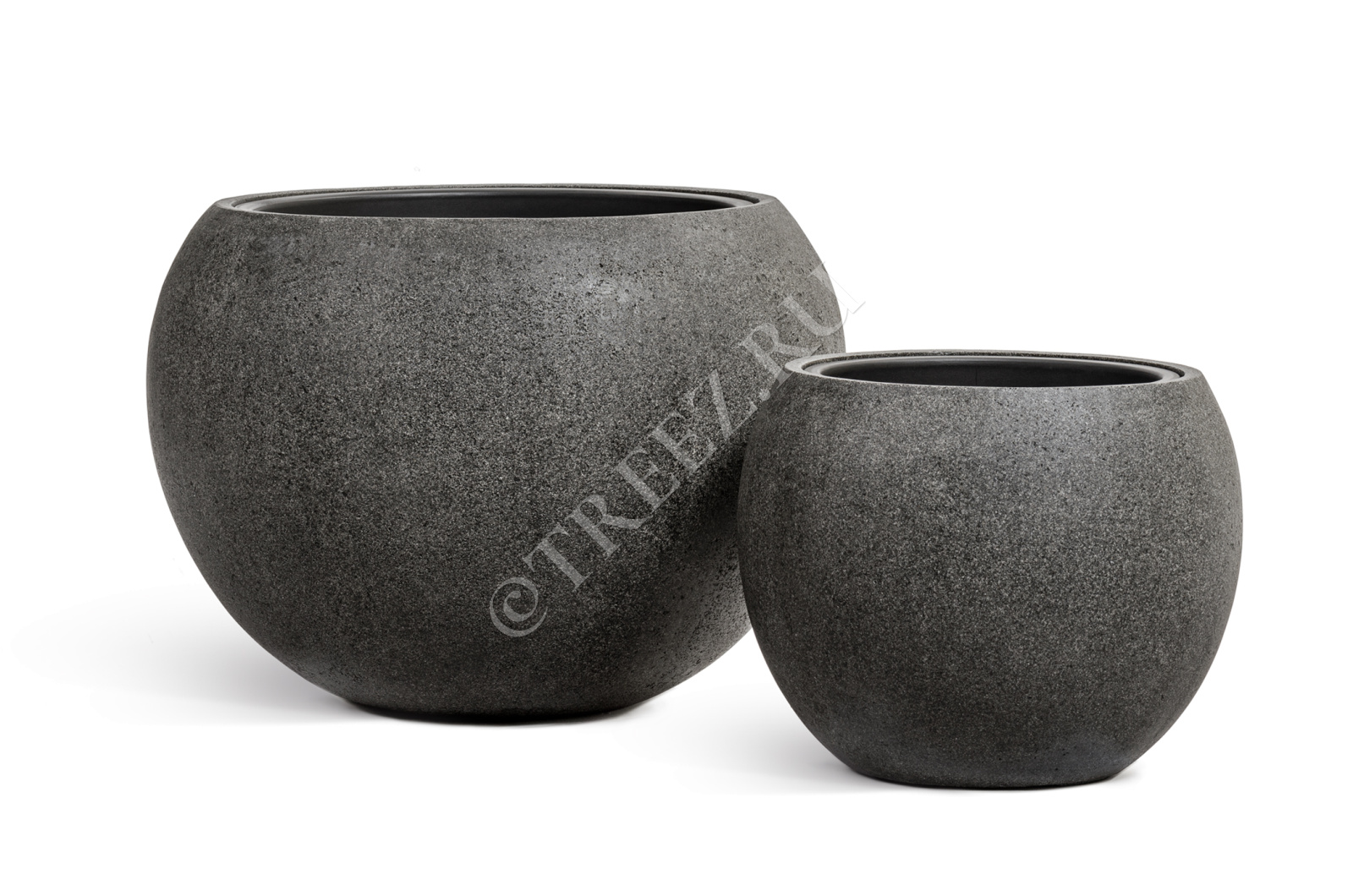 41.3319-01-025-GR-60 Кашпо  Effectory - серия Stone - Большая полусфера - Тёмно-серый камень Цветочная коллекция 