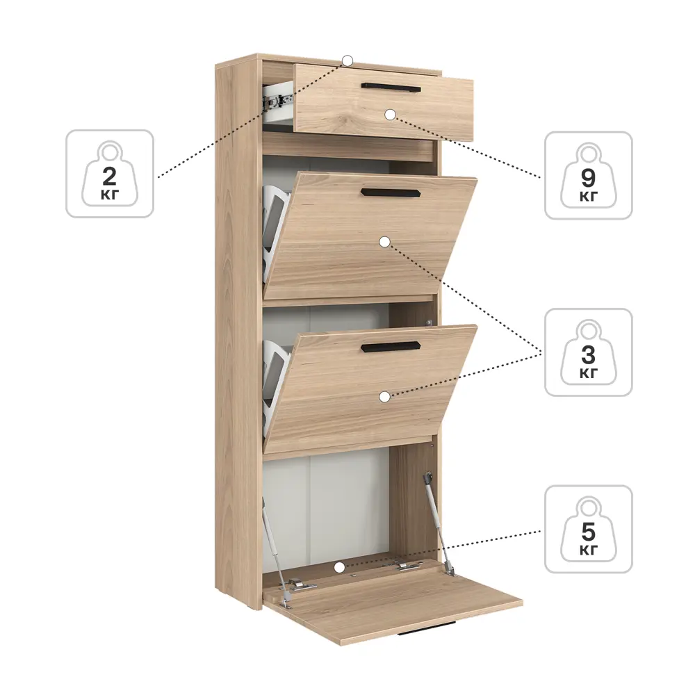 Шкаф для обуви Лион 60x143.5x24 см 3 ящика ЛДСП цвет дуб комано Santreyd STLM-2130643 - Вид №4