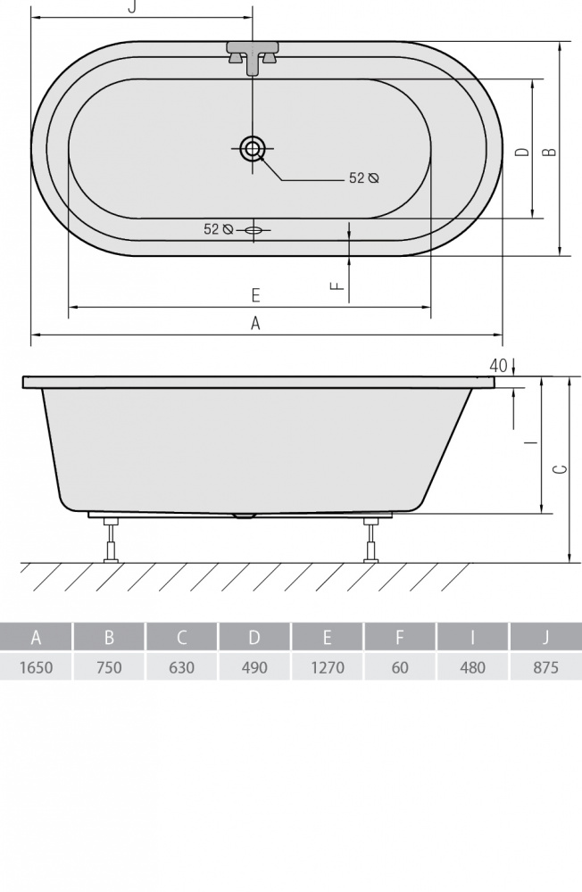 Акриловая ванна ALPEN Astra O 165 35611 - Вид №2