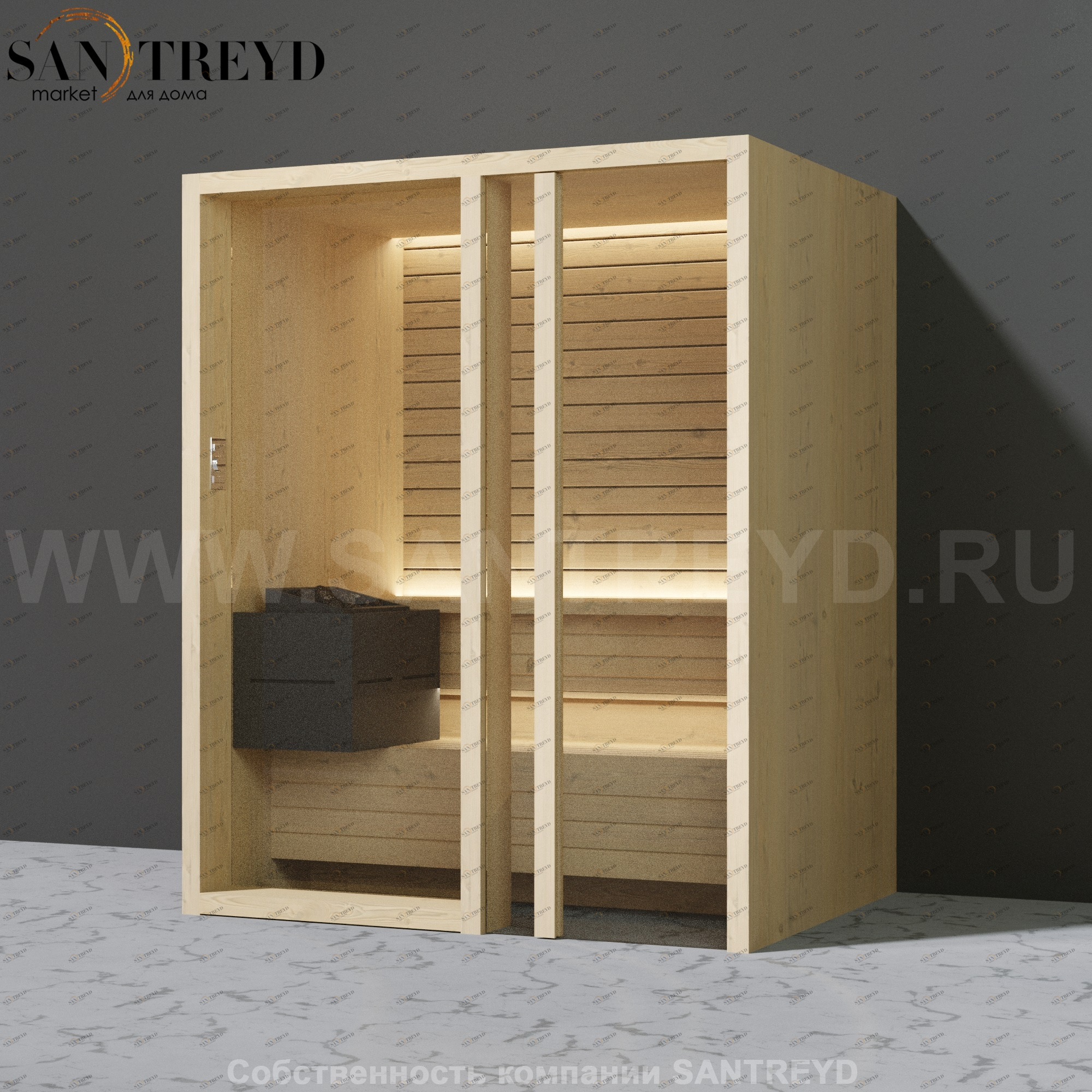 Effegibi YOKU.G45 SA.70300021 Сауна с правой дверью. Мощность: 4,5 кВт макс. Размеры: длина 174 см, ширина 132 см. Отделка: осина термообработанная SA70300021