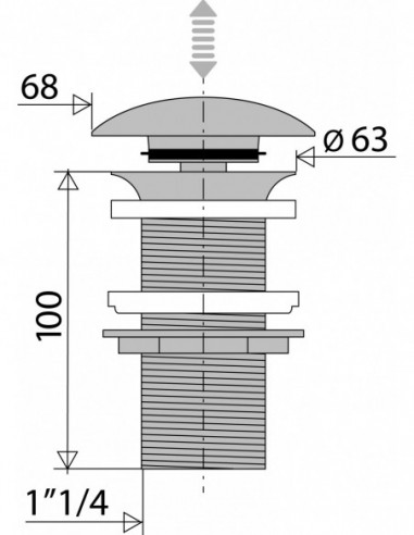 122800 000 00  Дизайнерский слив с двустворчатым клапаном для умывальника без перелива, h. 100 мм, хром Valentin Хром  - Вид №2