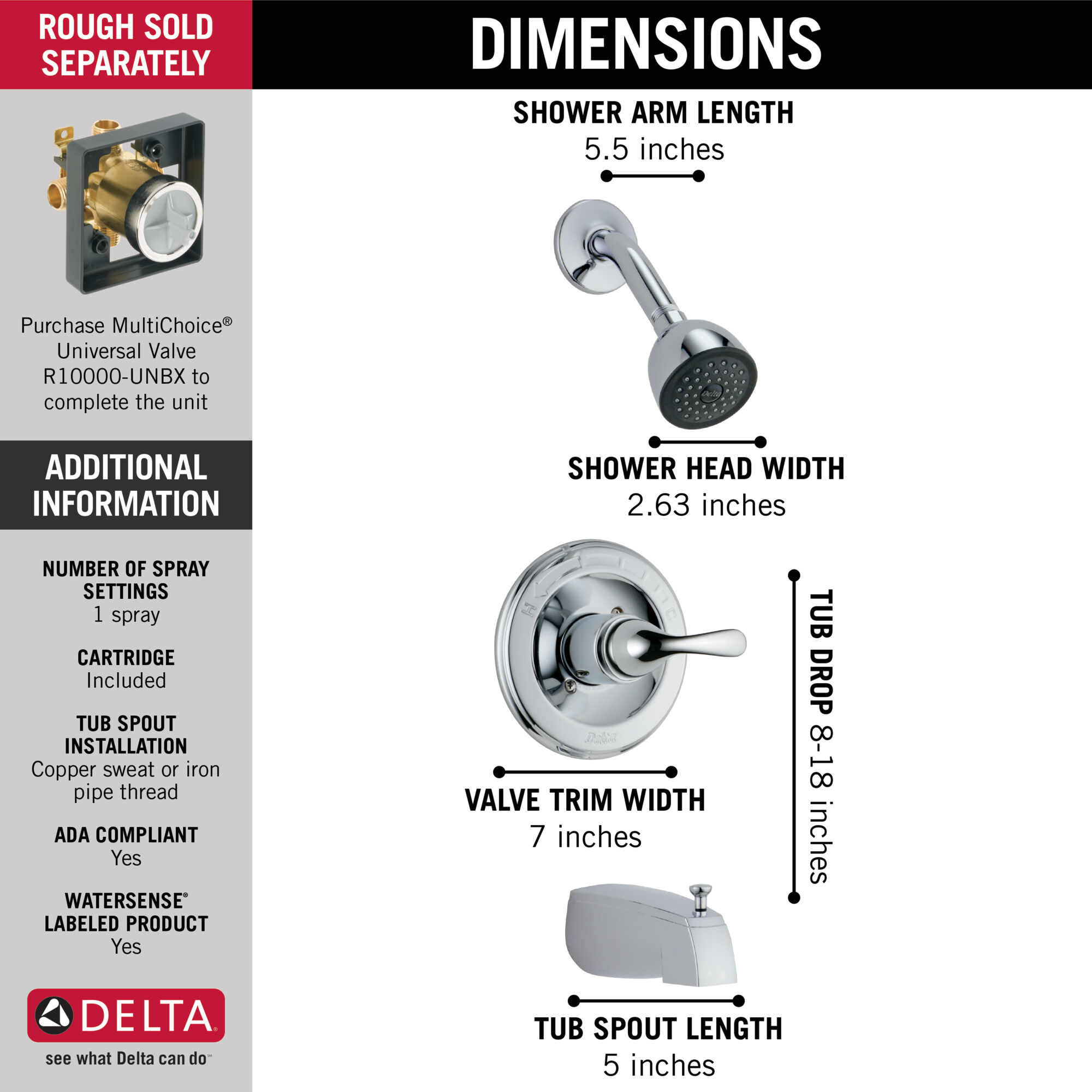 T13420 Панель Monitor® 13 Series для ванны и душа Delta Faucet Classic Хром - Вид №1
