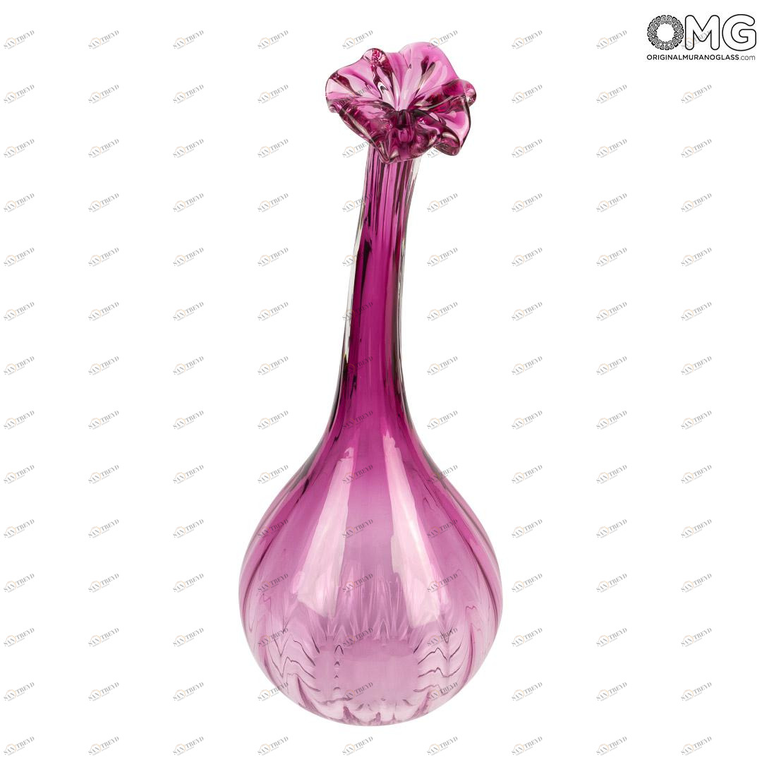 2873 ORIGINALMURANOGLASS Дутая ваза из муранского стекла с тонким горлышком - сиреневая - Original Murano Glass OMG 14 см 