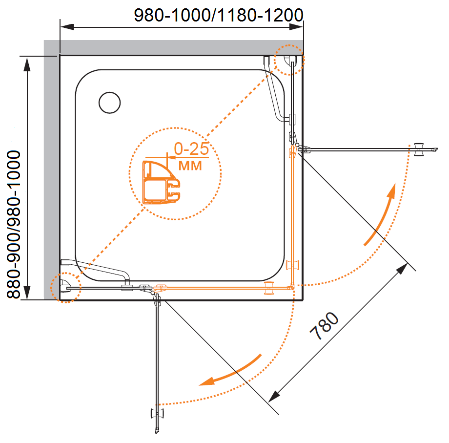Душевой уголок CEZARES VERONA-W-AH-2-120/100-P-Cr-L - Вид №4
