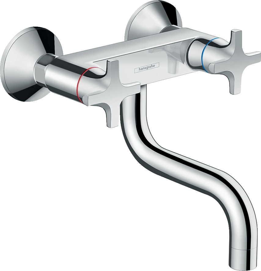 71287000 Logis M32 Кухонный смеситель с 2 ручками, настенный низкий излив, 1jet Hansgrohe 