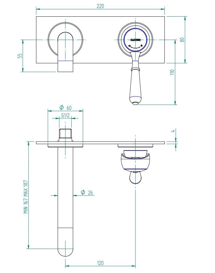 Однорычажный настенный смеситель для раковины с пластиной Zazzeri 900 ARCH-00139563 - Вид №1