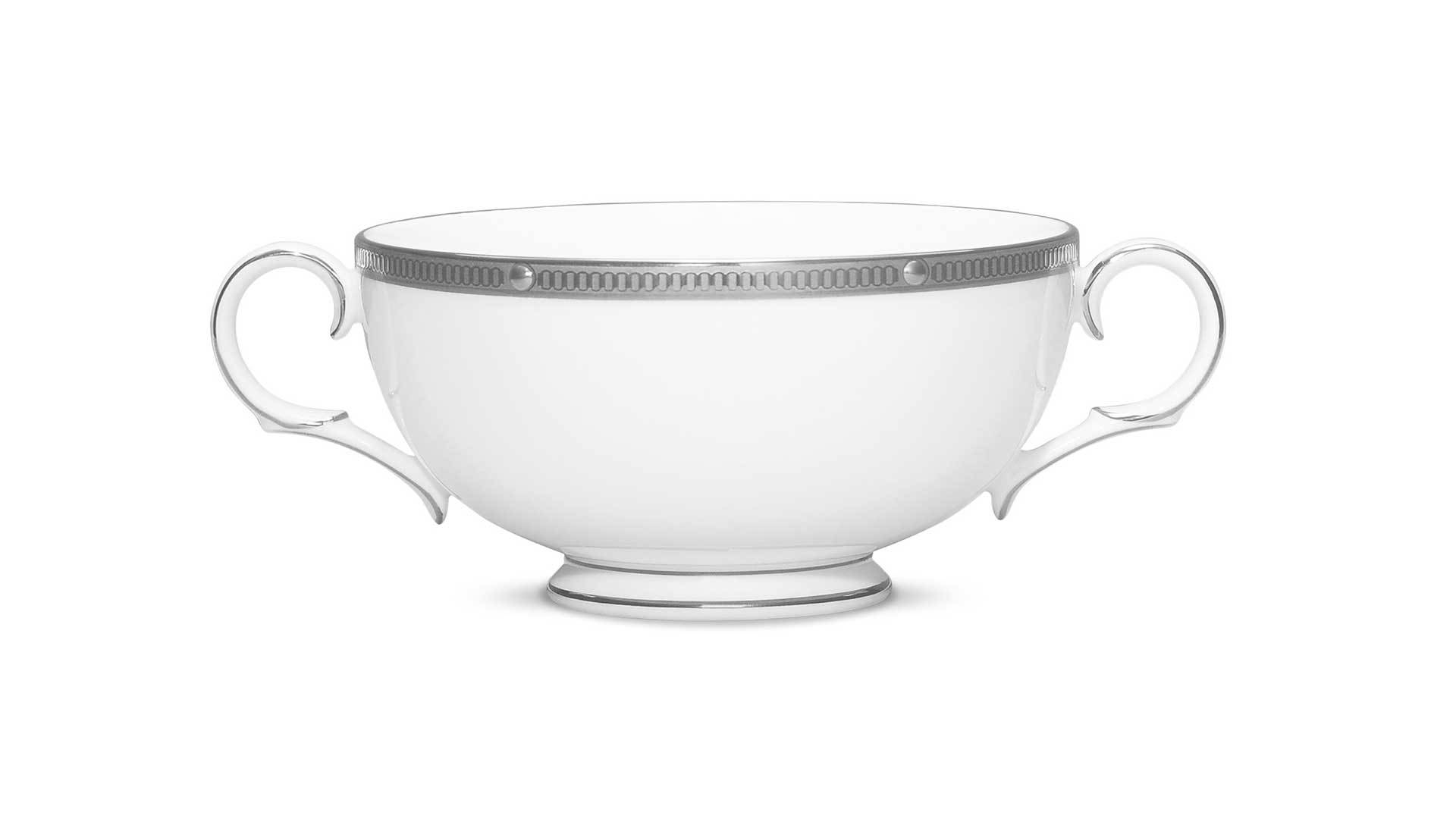1051803 Noritake Чашка суповая с блюдцем Noritake "Рочель,платиновый кант" 210мл Фарфор костяной  - Вид №1