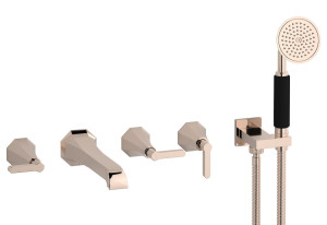 Настенный смеситель для ванной на 5 отверстий с дивертером и душевым гарнитуром. WE ARE IB bl398rs Rose Gold Belmondo