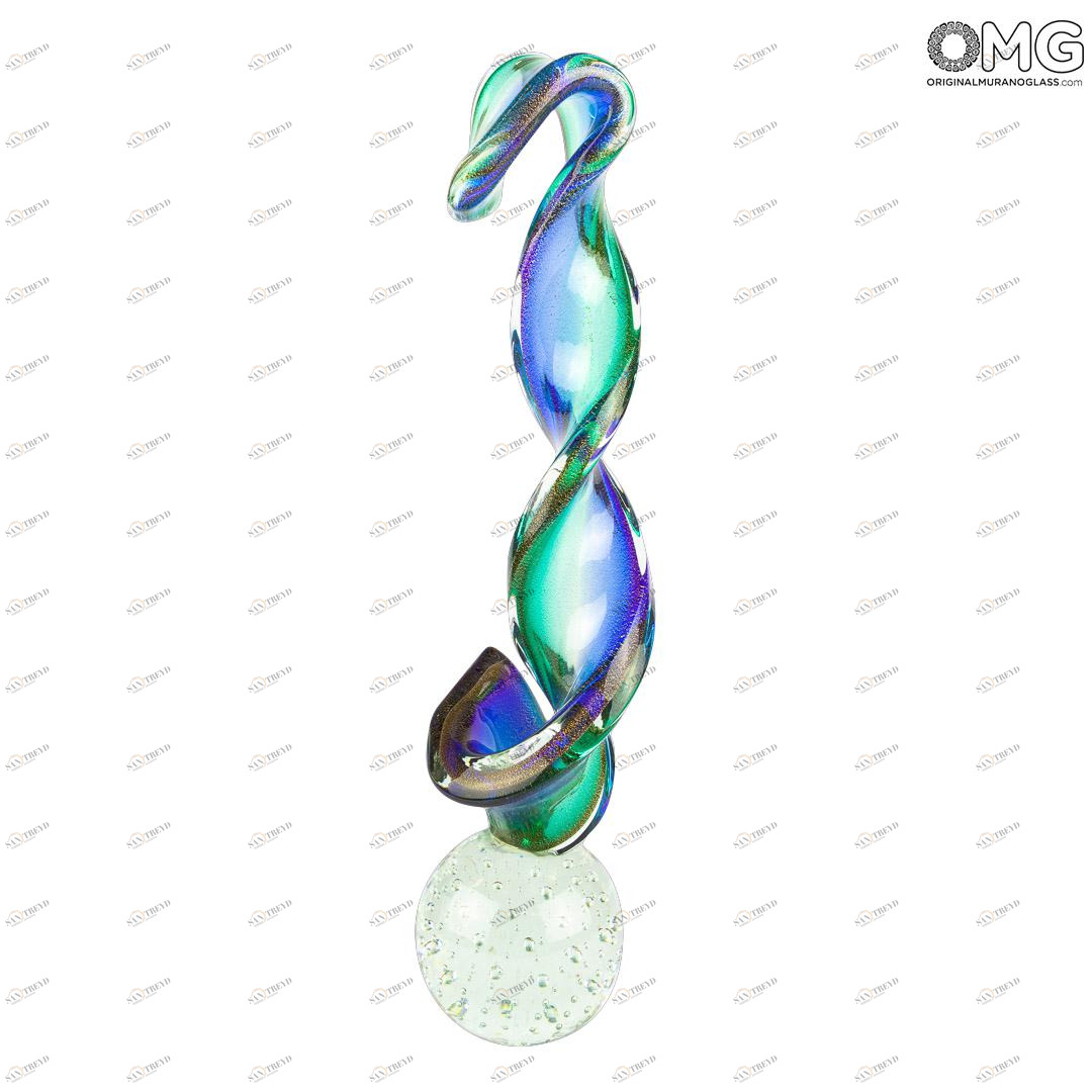 3607 ORIGINALMURANOGLASS Скульптура Синяя лента - муранское стекло 9 см 