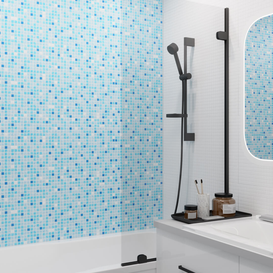 Панель ПВХ 0,3 мозаика Микс голубой STELLA Бюджет STSR-691 - Вид №1