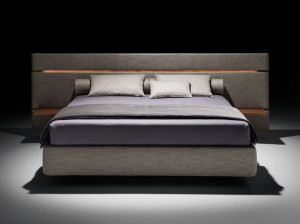 Двуспальная кровать из ткани со встроенным освещением