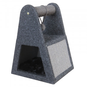 ПР0041384 Дом-когтеточка для кошек с игрушкой сизаль 35x30x46см серый Foxie