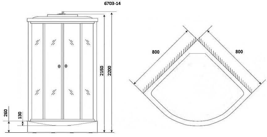 Душевая кабина NG- 6703-14 (800х800х2150) низкий поддон(26см) стекло ПРОЗРАЧНОЕ черные профиля Niagara Classic 67031414 - Вид №1