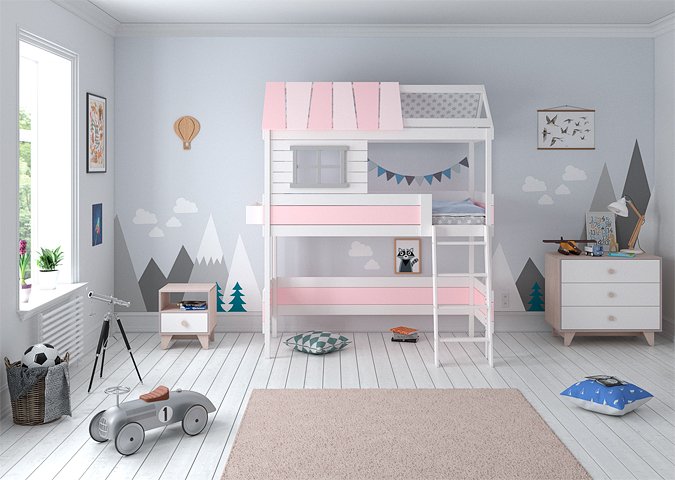 Кровать-домик двухъярусная Home nord M 80х160 см белая, розовая ELLIPSE ELLIPSE HOME 351776 Белый;розовый Santreyd  - Вид №2