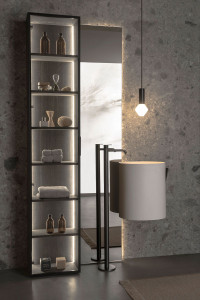 Высокий шкаф для ванной комнаты из анодированного алюминия со стеклянными дверцами