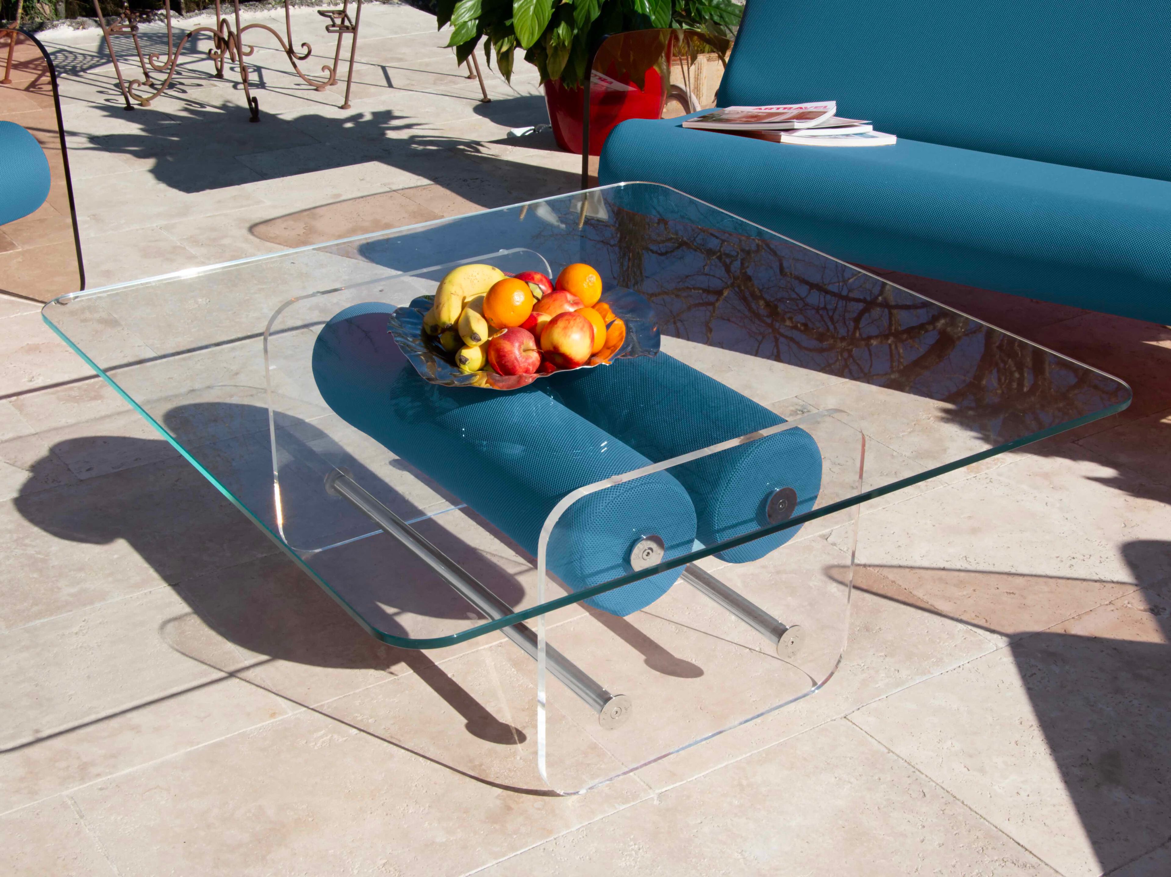 Квадратный стол из ПММА и стекла KUUMO COFFEE TABLE XL MW TURQUOISE BLUE ARCH-00092250