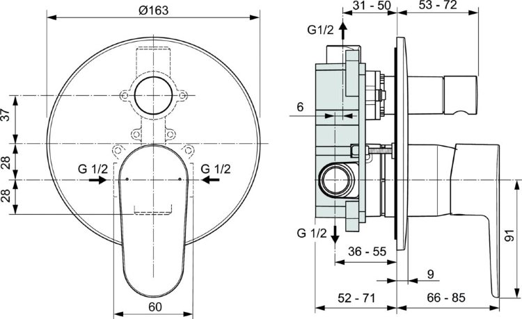 A7193XG Встраиваемый смеситель для ванны/душа Ideal Standard CERAFINE O - Вид №1