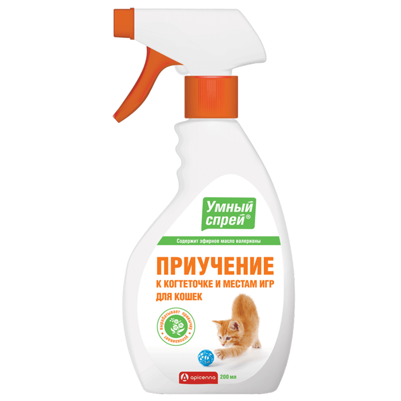 УТ0009368 Умный спрей Приучение кошек к когтеточке и местам для игр 200мл Apicenna 