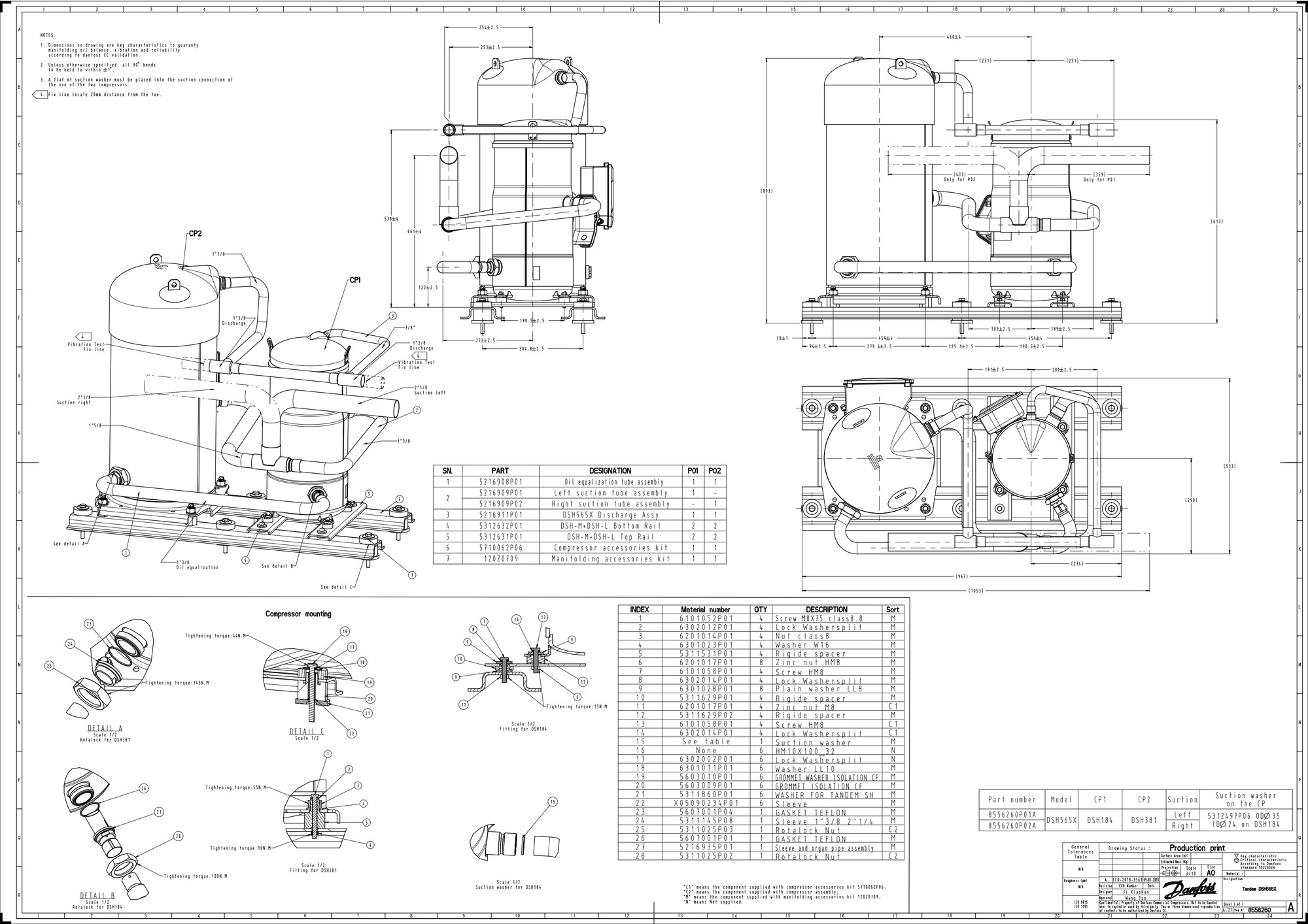 Danfoss DSH — Герметичные спиральные компрессоры, R410A DSH105A4ALC Компрессор спиральный 120H1191  - Вид №14