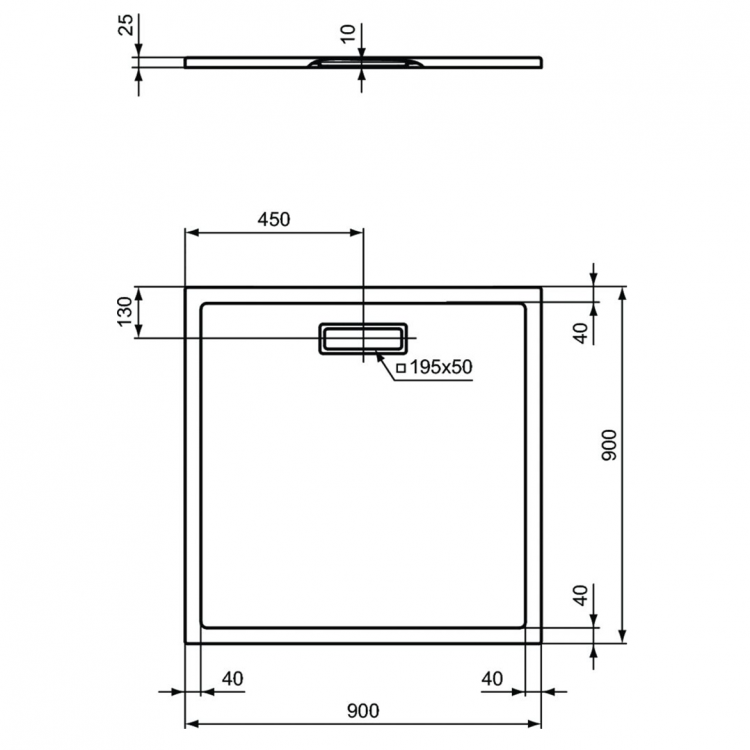T4467V3 Ультратонкий акриловый квадратный душевой поддон 900x900x25 мм Ideal Standard ULTRAFLAT NEW  - Вид №4