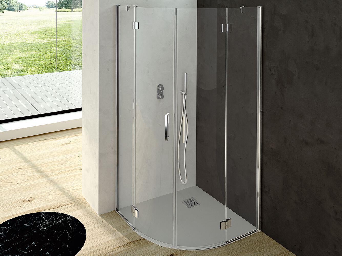 Алюминиевая и стеклянная полукруглая угловая душевая кабина с распашной дверью CSA Box Doccia Алиса ARCH-00115929