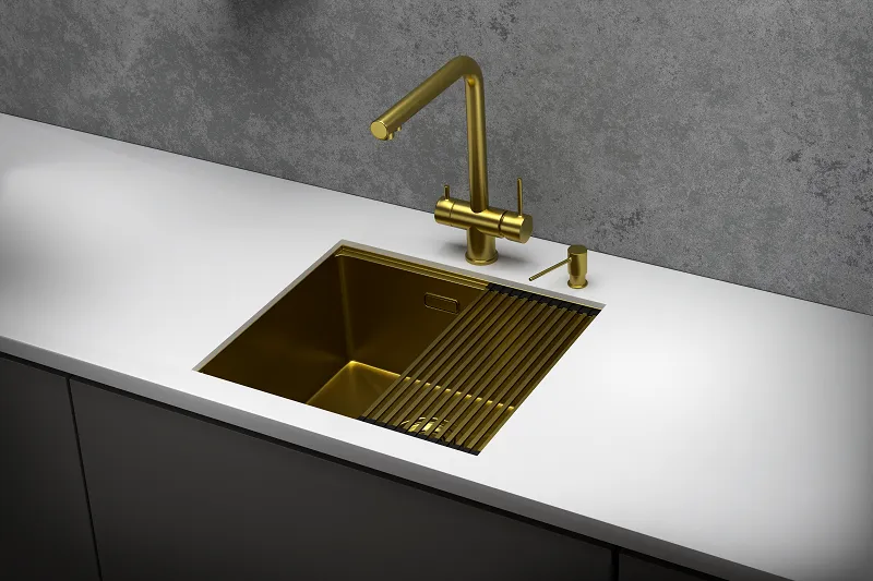 KS-5045U, ЗОЛОТО САТИН, стальная кухонная мойка KITCHEN SPACE GRANULA KS-5045U-ST347