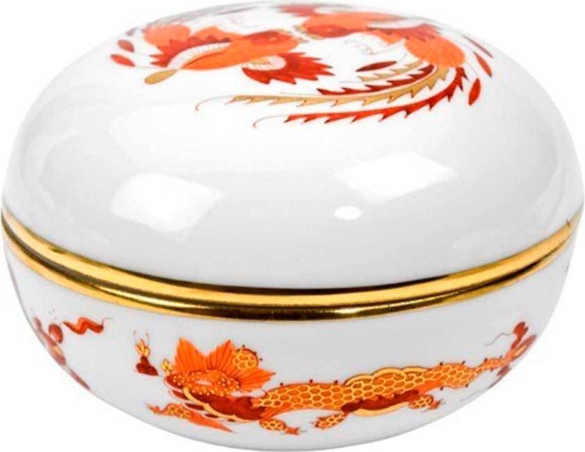 10528199 Meissen Шкатулка 7,5см "Красный Дракон" (золотой кант) Фарфор 