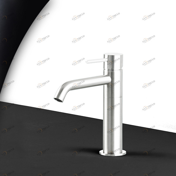 Смеситель для раковины сталь глянцевая с белой ручкой Toki Radomonte TKS2LCIL11