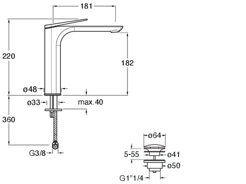 Однорычажный высокий смеситель для раковины со сливом CRISTINA Rubinetterie Blade ARCH-00083885 - Вид №2