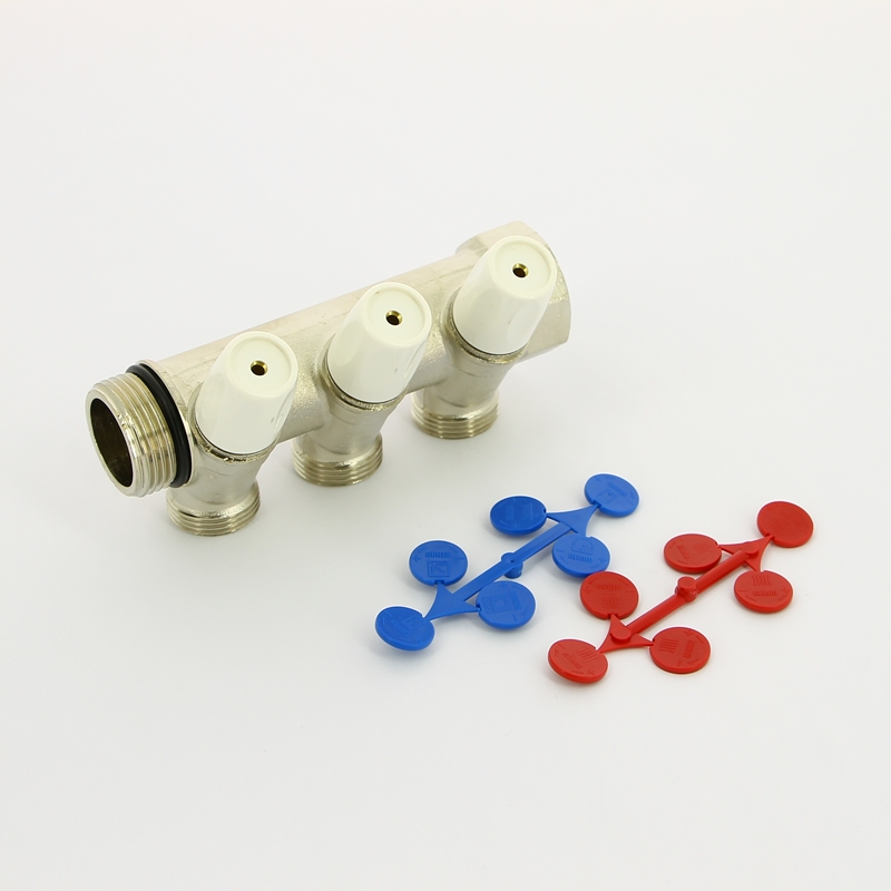 Коллектор НВ с вентилями никелированный Rautitan MX Rehau 1" x 3 вых 3/4"EK межосевое 40 мм 131645 - Вид №4