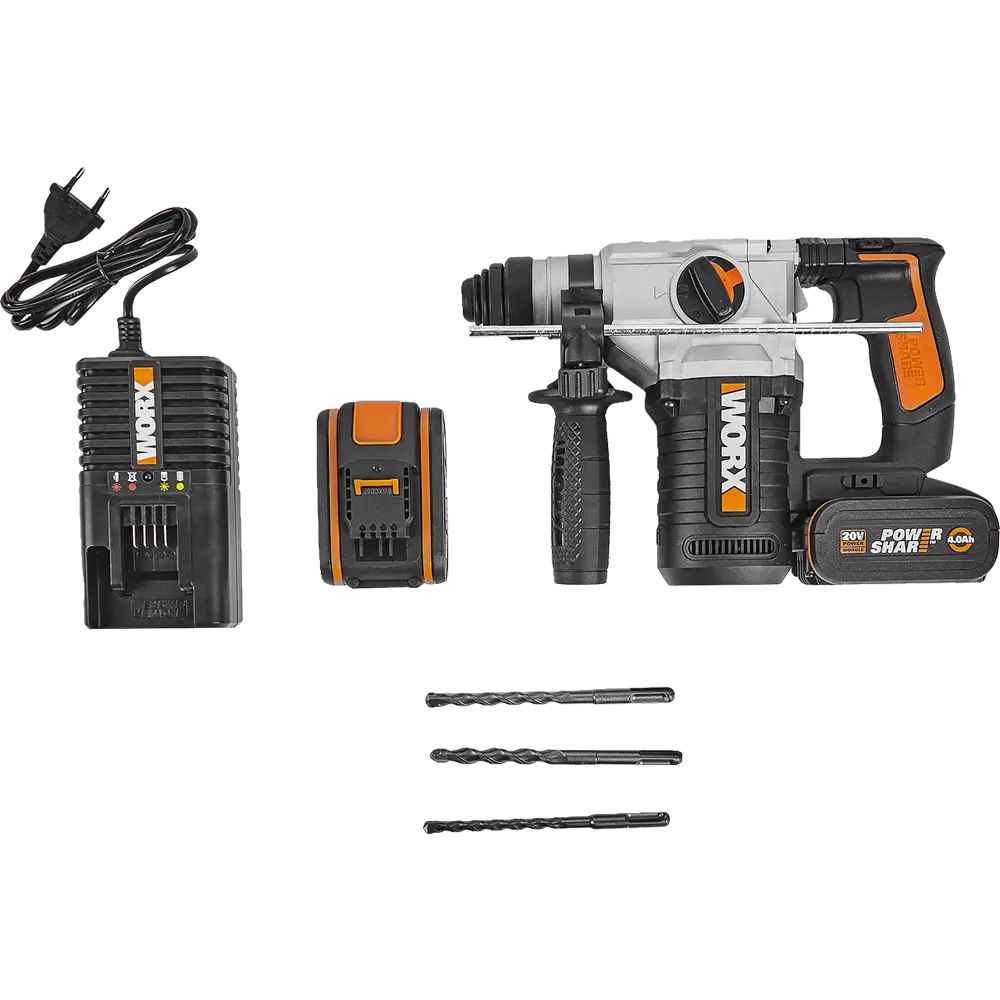 Перфоратор аккумуляторный SDS-plus Worx WX392, 20 В Li-ion 2x4 Ач, 2.2 Дж 82342466 STLM-2159529  - Вид №4