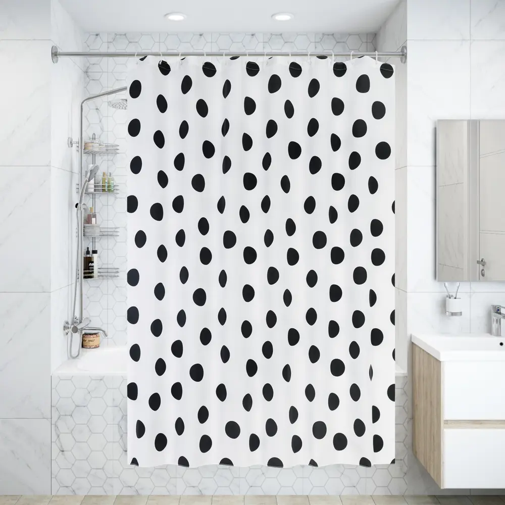 Штора для ванны Bacchetta Polka Nero с кольцами 180x200 см полиэстер , цвет мультиколор 84621377 STLM-2027194 Шторы текстильные