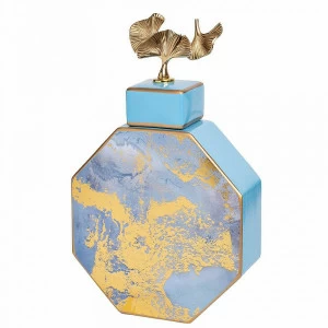 Ваза керамическая с крышкой голубая с золотом 21х8х31 см GARDA DECOR ДИЗАЙНЕРСКИЕ 266932 Голубой;золото