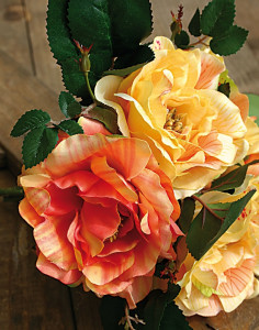 Искусственный букет роз, 5-цветков, 24 см, желто-оранжевый