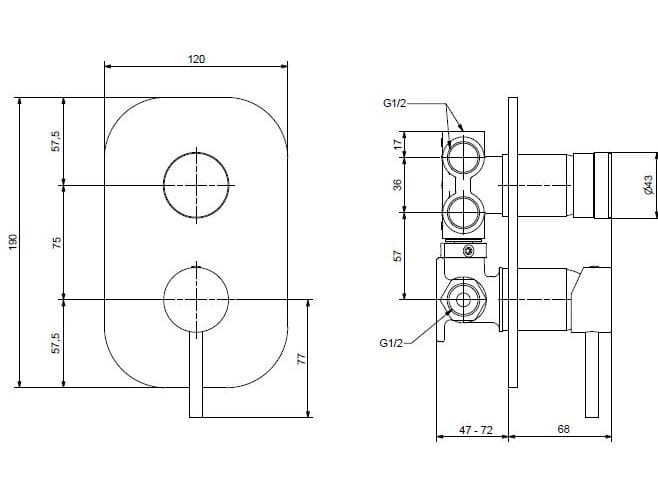 Хромированный латунный смеситель для душа с переключателем Bugnatese K-Line ARCH-00081441 - Вид №2