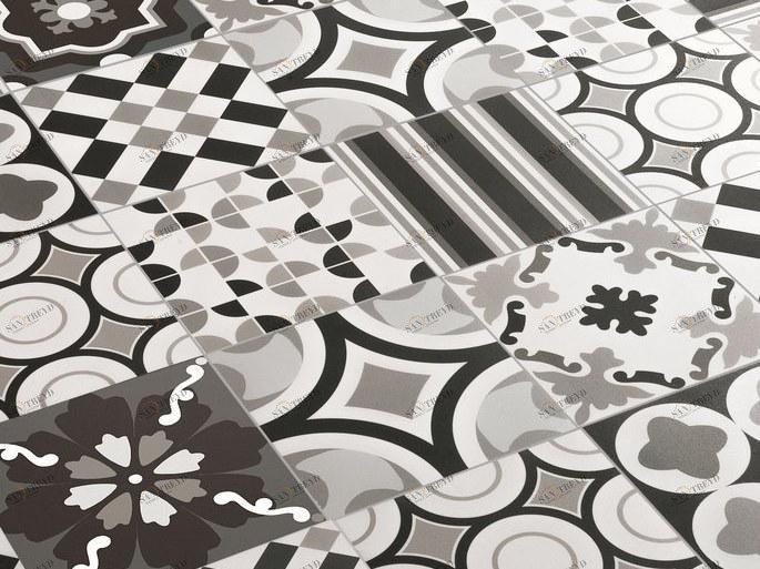 CERAMICA SANT'AGOSTINO Настенная / напольная плитка из керамогранита с эффектом энкаустики Patchwork black&white sun-id-1349796