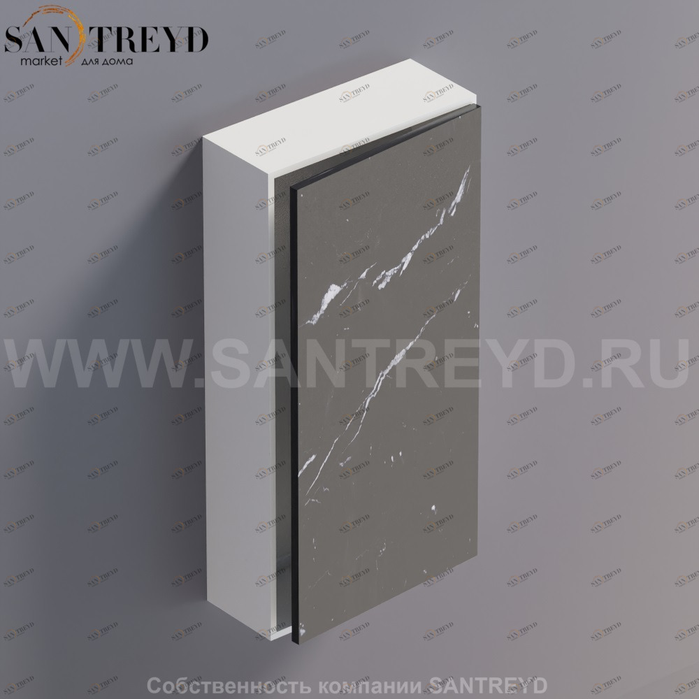 LIFT Модульный шкаф 80 см с правой дверью на доводчиках. Модули могут располагаться горизонтально и вертикально. Отделка: белая краска и черный мрамор. AMOB052NMLZDX Agape