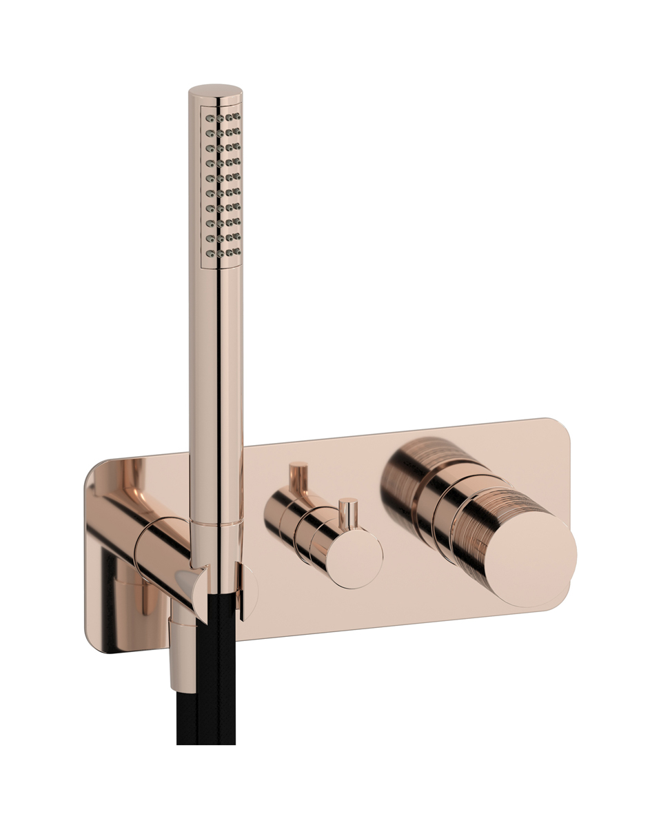 Внешние части встроенного в стену смесителя на 3 потребителя в комплекте с душевым гарнитуром. WE ARE IB vn398sr Rose Gold Vinile