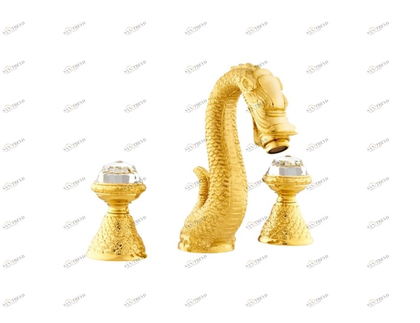 059201.E00.50 Раковина с тремя отверстиями и кристаллами Swarovski Яркий хром Mestre Dragon