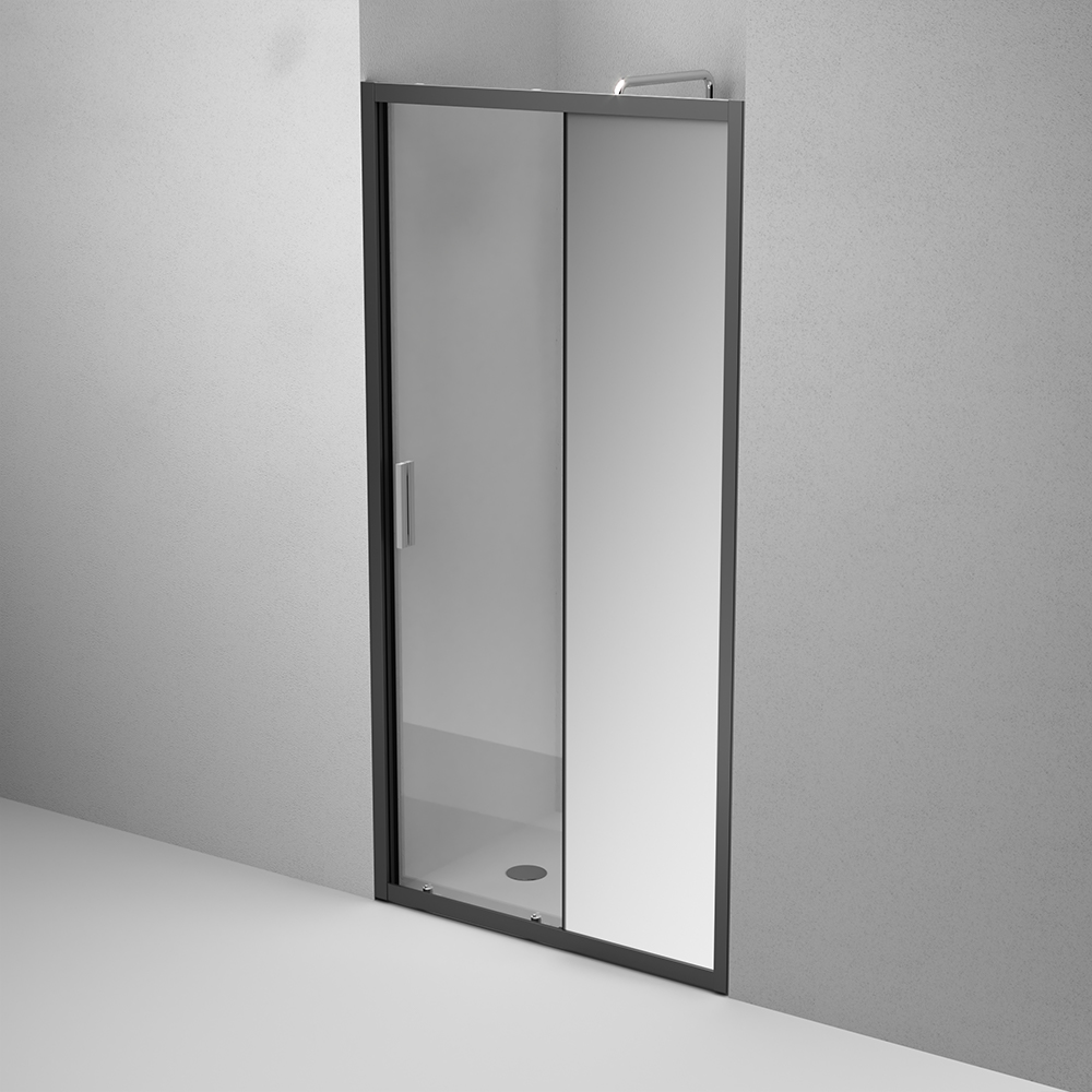 W90G-100-1-195BMir Solo Дверь душевая 100х195 стекло зеркальное профиль черный матовый AM.PM Gem - Вид №3